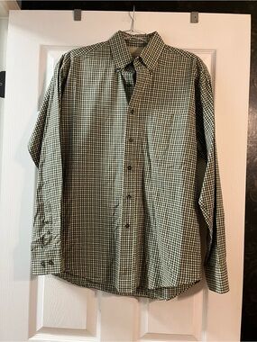 Haggar Green and White Gingham Button-Down Shirt
